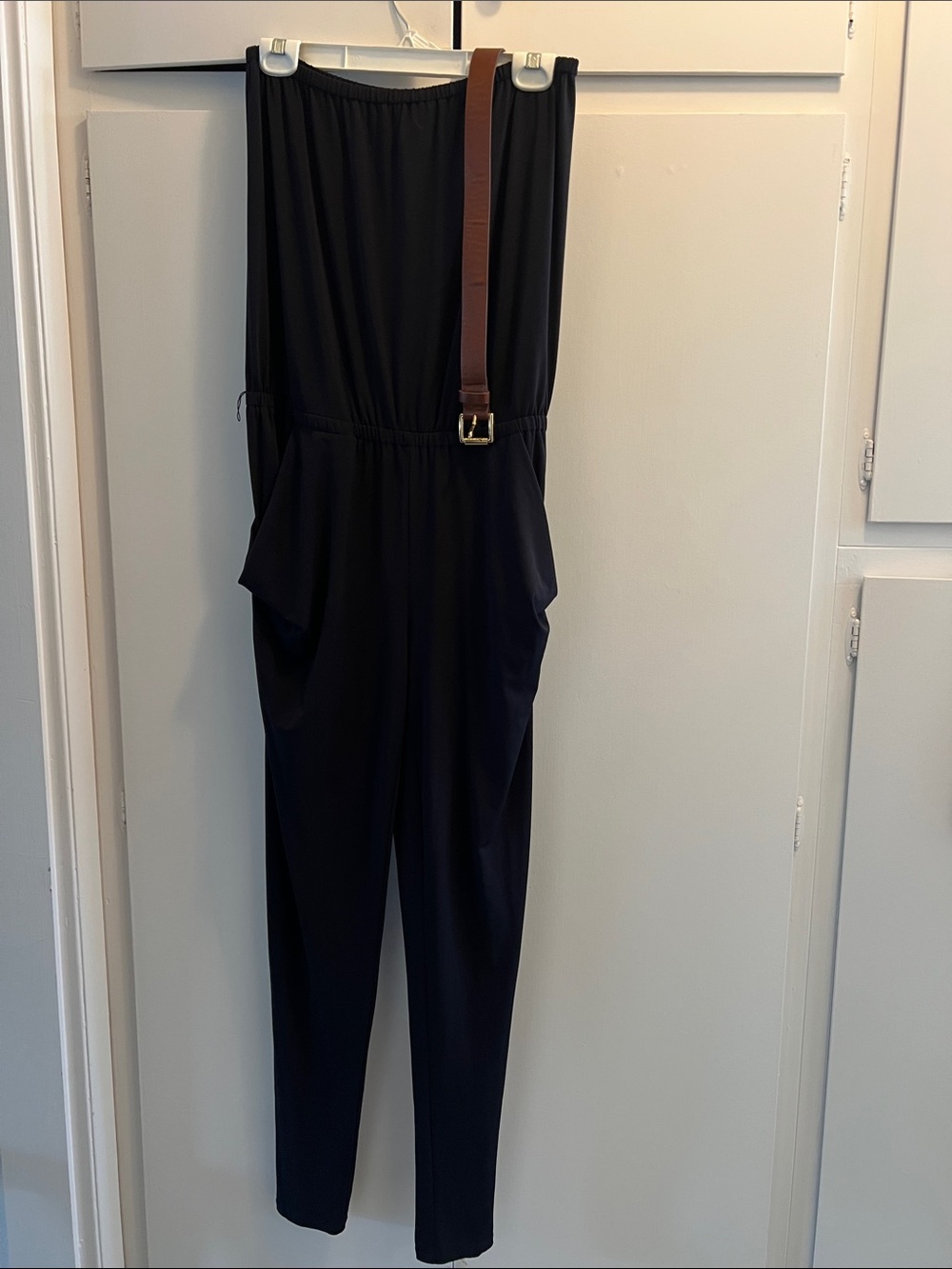 Michael Kors Navy Blue Tube Top Jumpsuit with Elastic Waist